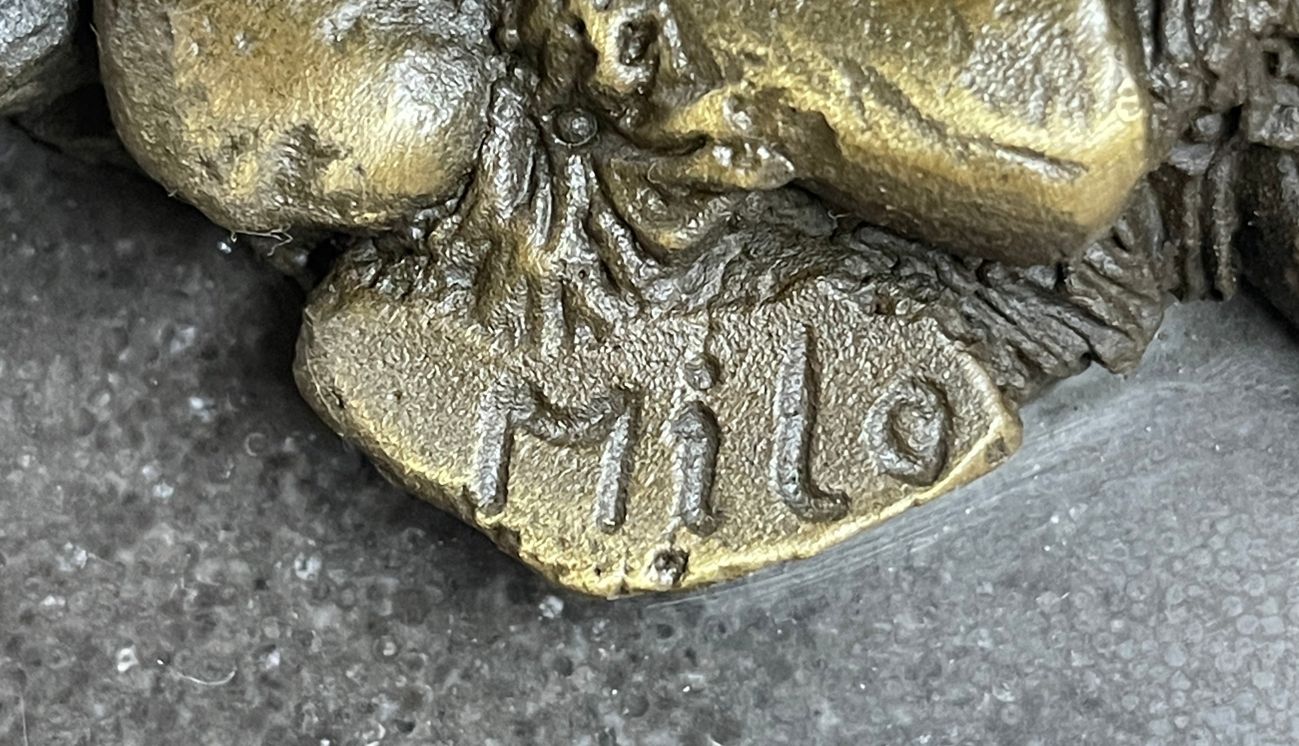 Bear Catching Salmon Bronze Metal Bust on Marble Base