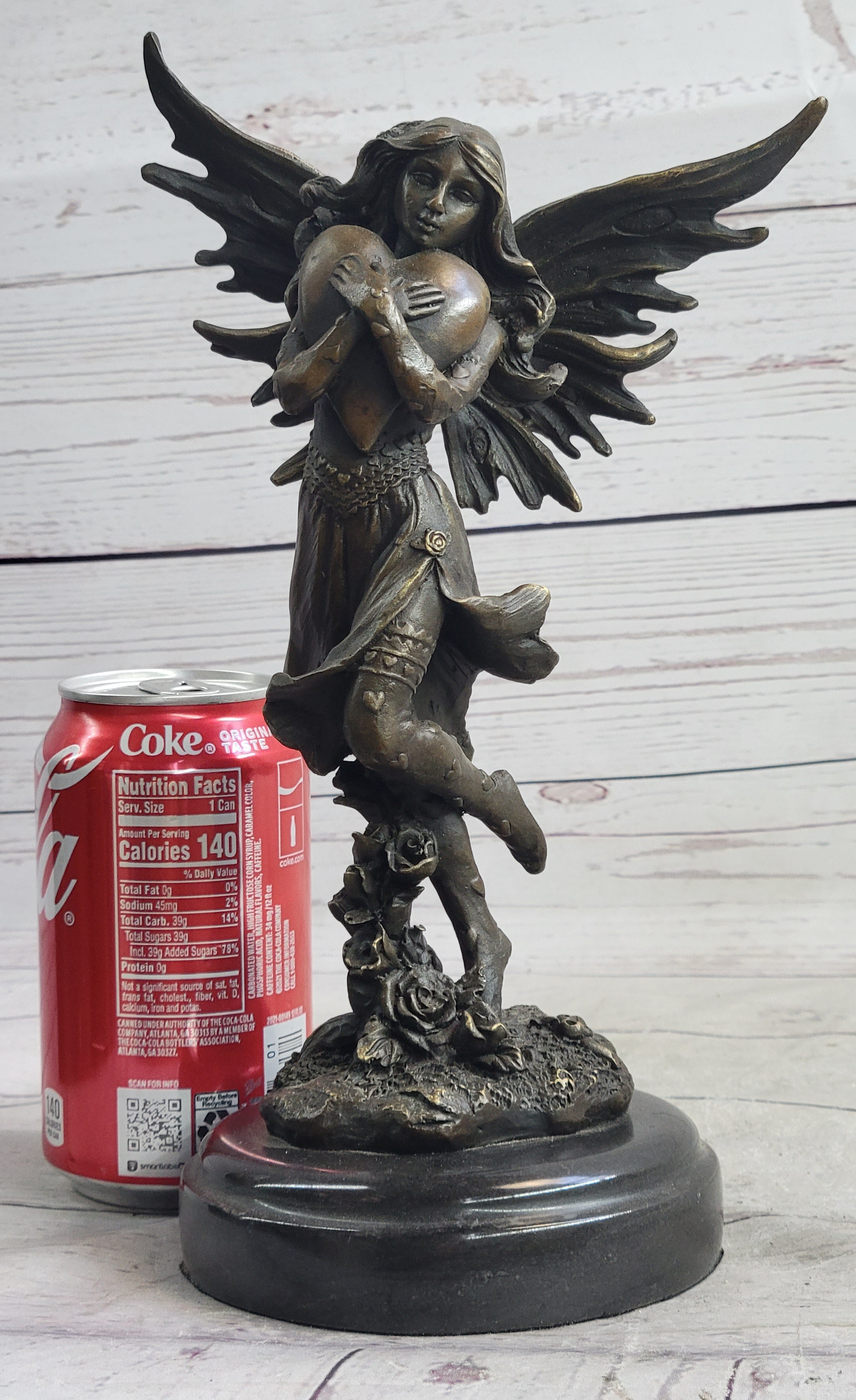 Fairy Angel Girl Clutching Heart Bronze Sculpture Love Valentine