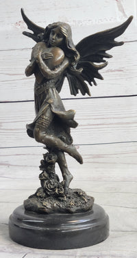 Fairy Angel Girl Clutching Heart Bronze Sculpture Love Valentine
