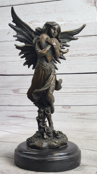 Fairy Angel Girl Clutching Heart Bronze Sculpture Love Valentine