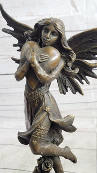 Fairy Angel Girl Clutching Heart Bronze Sculpture Love Valentine