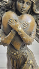 Fairy Angel Girl Clutching Heart Bronze Sculpture Love Valentine