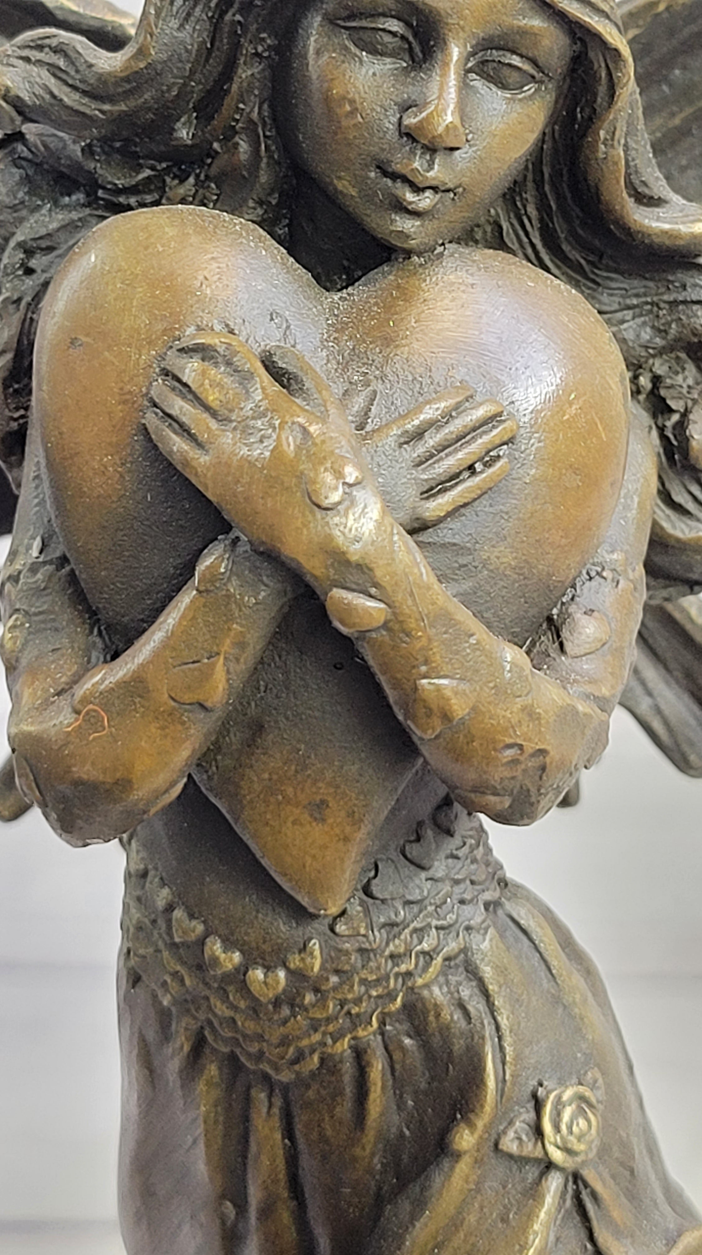 Fairy Angel Girl Clutching Heart Bronze Sculpture Love Valentine