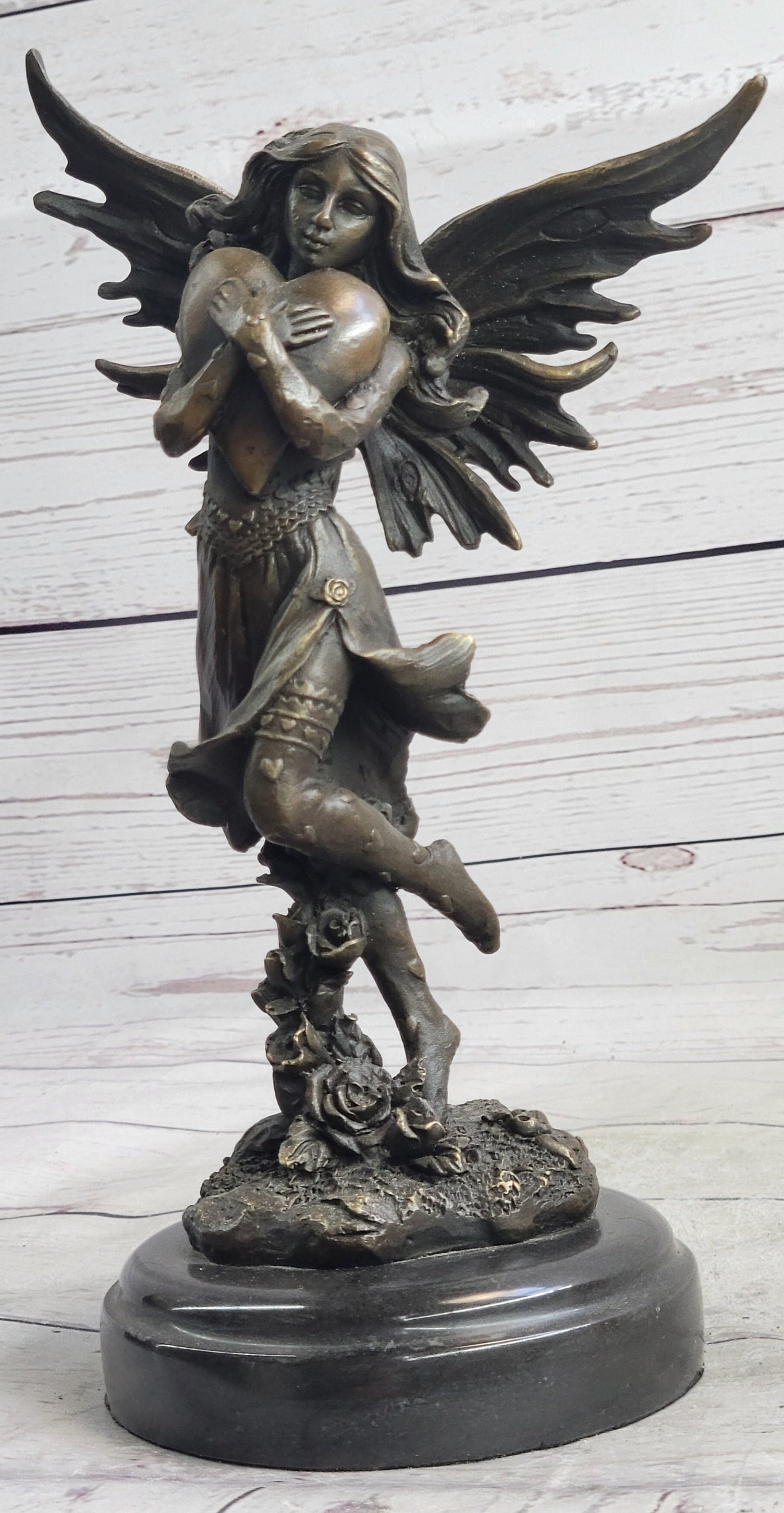 Fairy Angel Girl Clutching Heart Bronze Sculpture Love Valentine