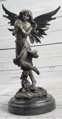 Fairy Angel Girl Clutching Heart Bronze Sculpture Love Valentine