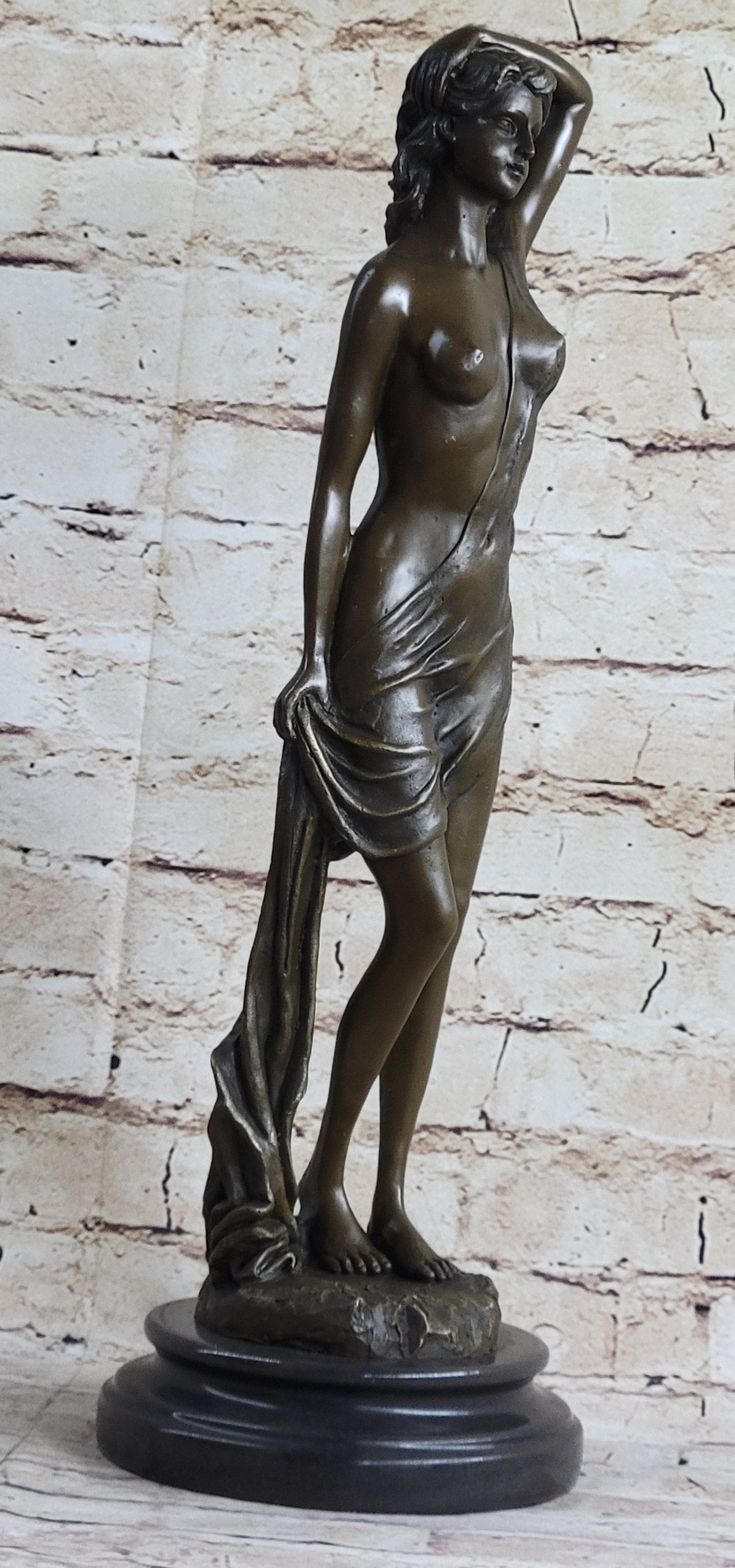 Nude Female Figure Sexy Erotic Bronze Sculpture Signed 18" x 6"