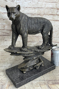 Mountain Lion Puma Panther Cougar Bronze Sculpture on Marble Base