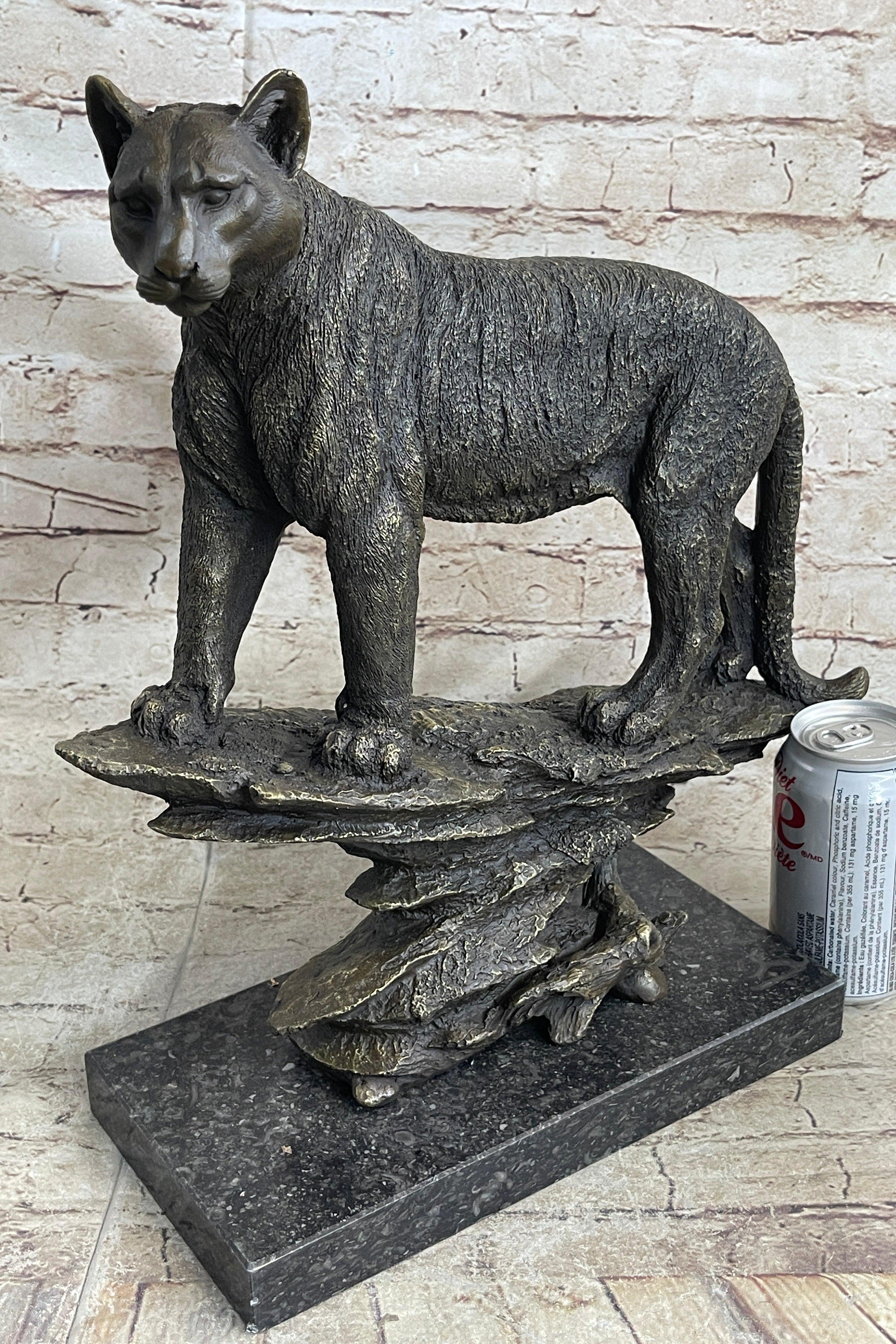 Mountain Lion Puma Panther Cougar Bronze Sculpture on Marble Base