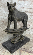 Mountain Lion Puma Panther Cougar Bronze Sculpture on Marble Base