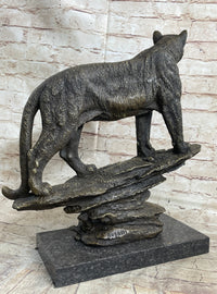 Mountain Lion Puma Panther Cougar Bronze Sculpture on Marble Base
