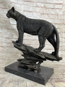 Mountain Lion Puma Panther Cougar Bronze Sculpture on Marble Base