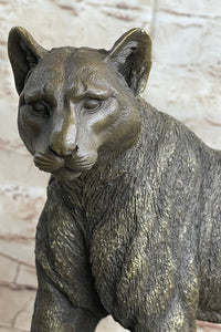 Mountain Lion Puma Panther Cougar Bronze Sculpture on Marble Base