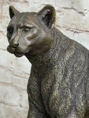 Mountain Lion Puma Panther Cougar Bronze Sculpture on Marble Base