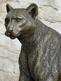 Mountain Lion Puma Panther Cougar Bronze Sculpture on Marble Base