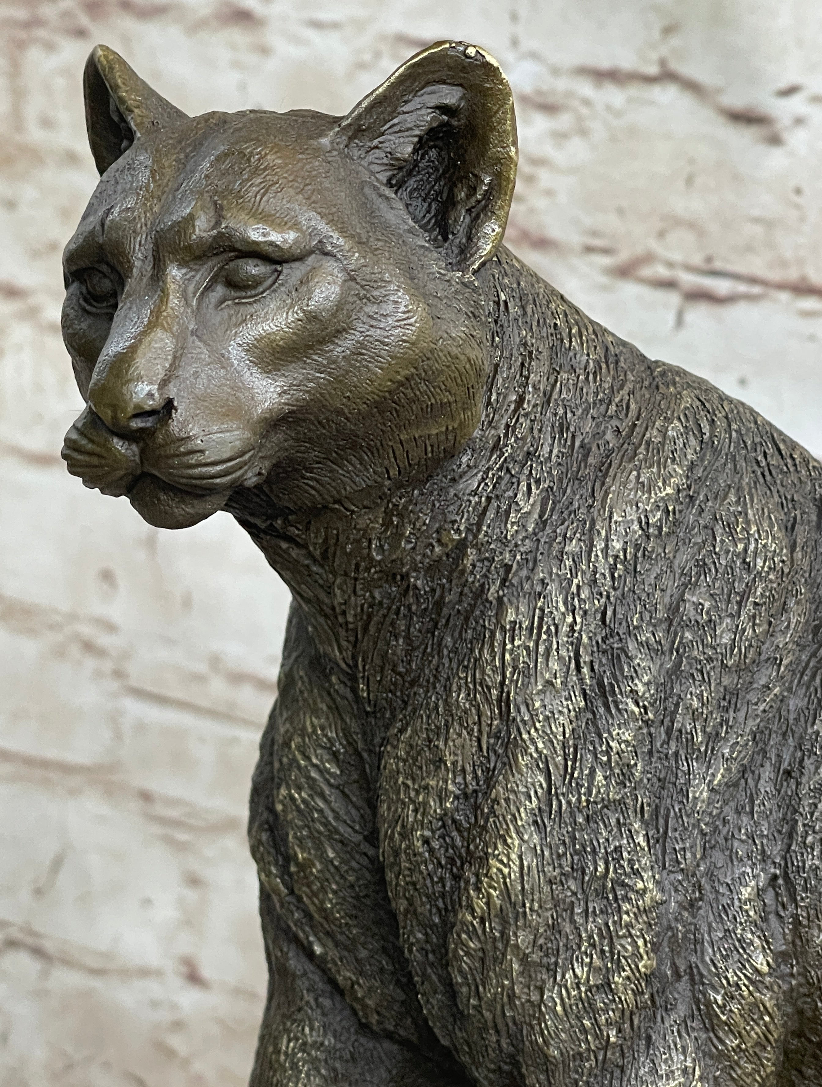 Mountain Lion Puma Panther Cougar Bronze Sculpture on Marble Base