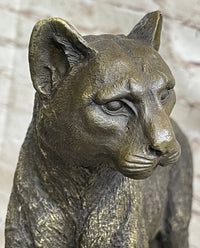 Mountain Lion Puma Panther Cougar Bronze Sculpture on Marble Base