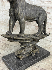 Mountain Lion Puma Panther Cougar Bronze Sculpture on Marble Base