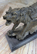 Fierce Wolf Howling Bronze Sculpture on Marble Base