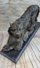 Fierce Wolf Howling Bronze Sculpture on Marble Base