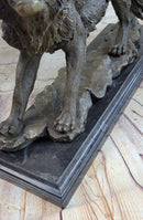 Fierce Wolf Howling Bronze Sculpture on Marble Base