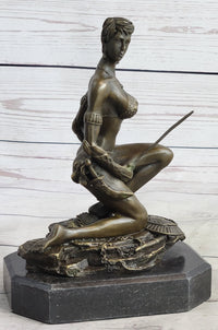 Xena Warrior Amazon Fantasy Girl Bronze Sculpture on Marble Base