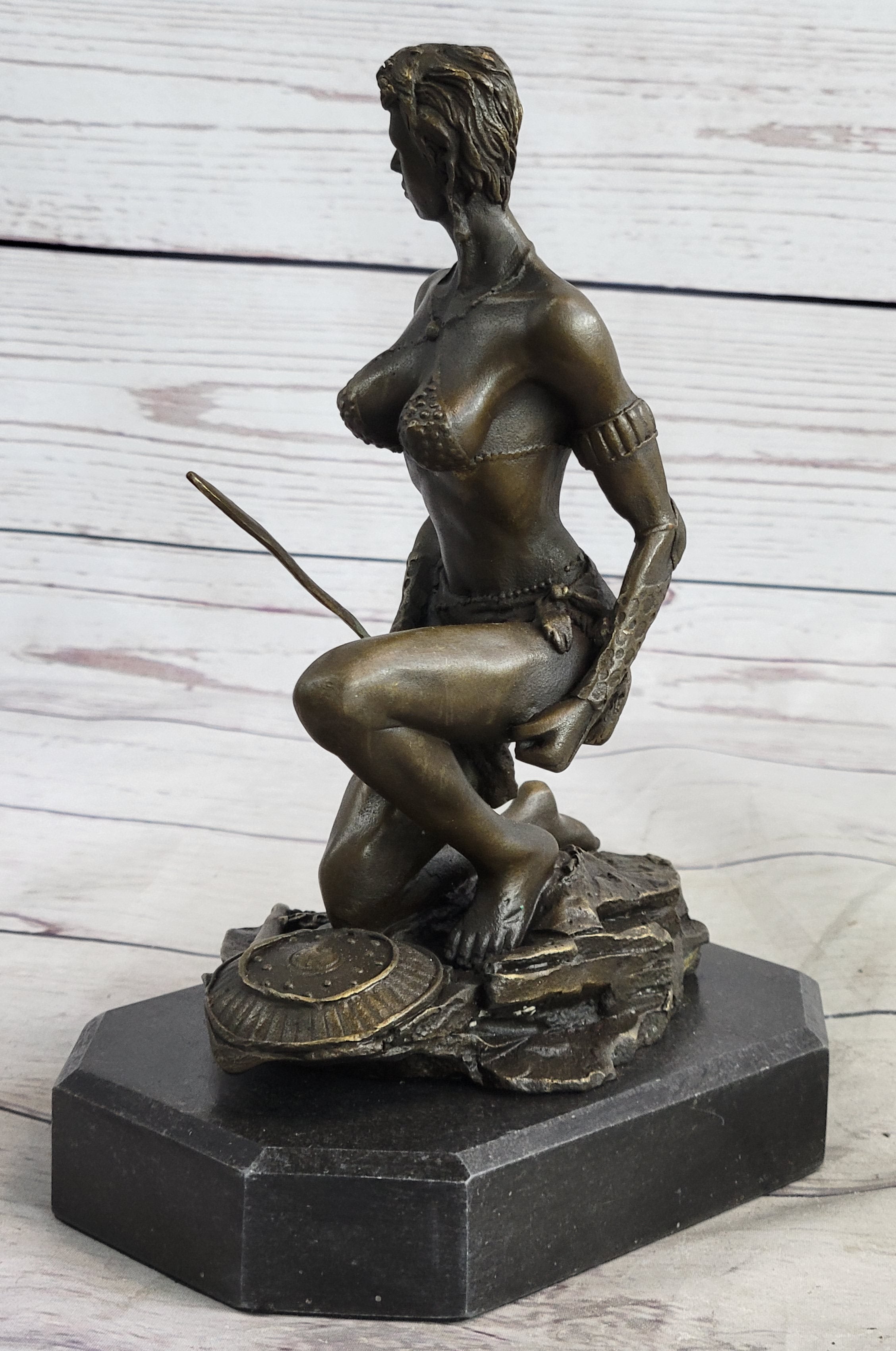 Xena Warrior Amazon Fantasy Girl Bronze Sculpture on Marble Base