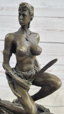 Xena Warrior Amazon Fantasy Girl Bronze Sculpture on Marble Base