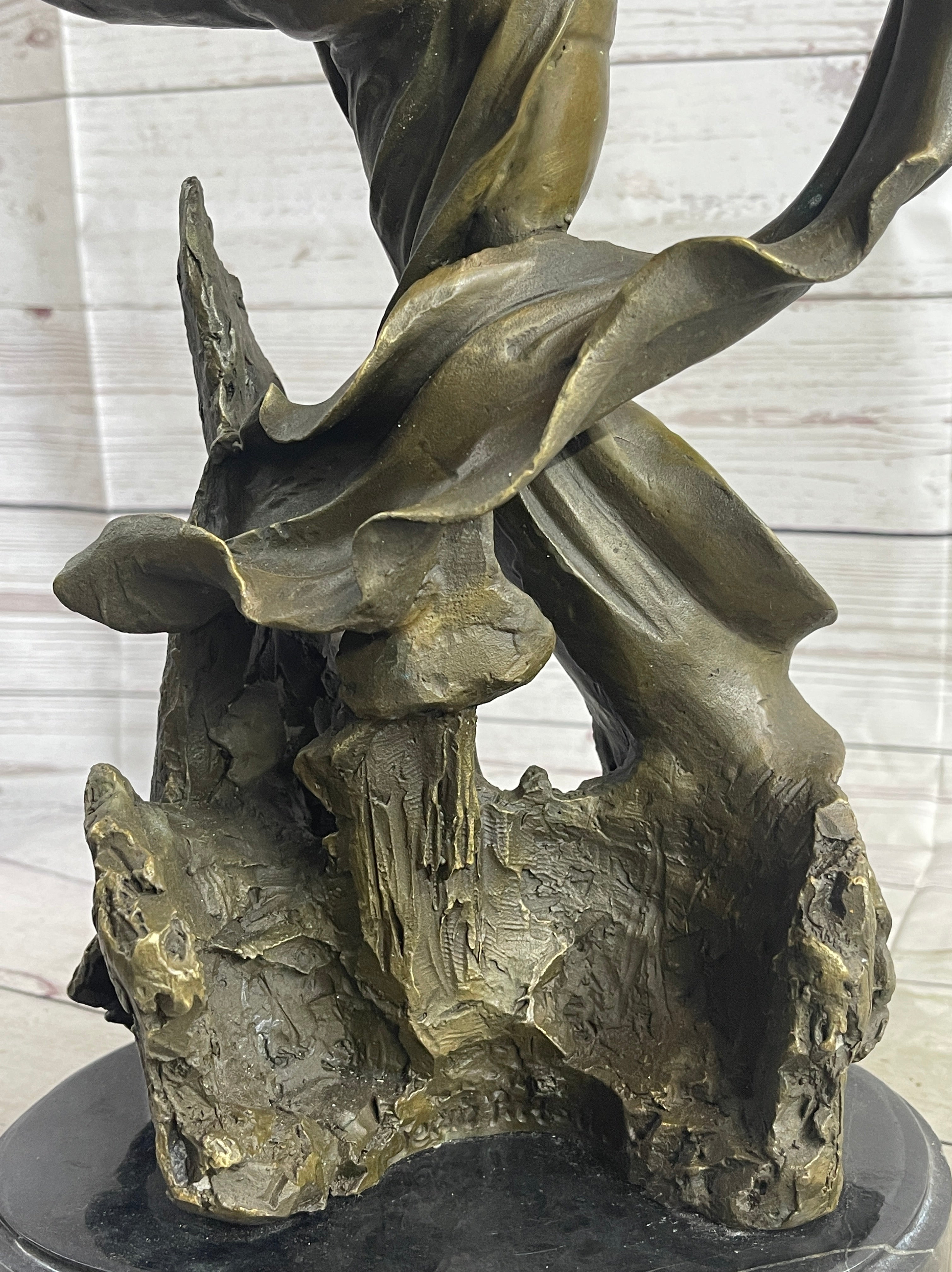 Semi Nude Sexy Fantasy Girl Female Figure Bronze Sculpture Statue on Marble Base