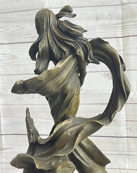 Semi Nude Sexy Fantasy Girl Female Figure Bronze Sculpture Statue on Marble Base
