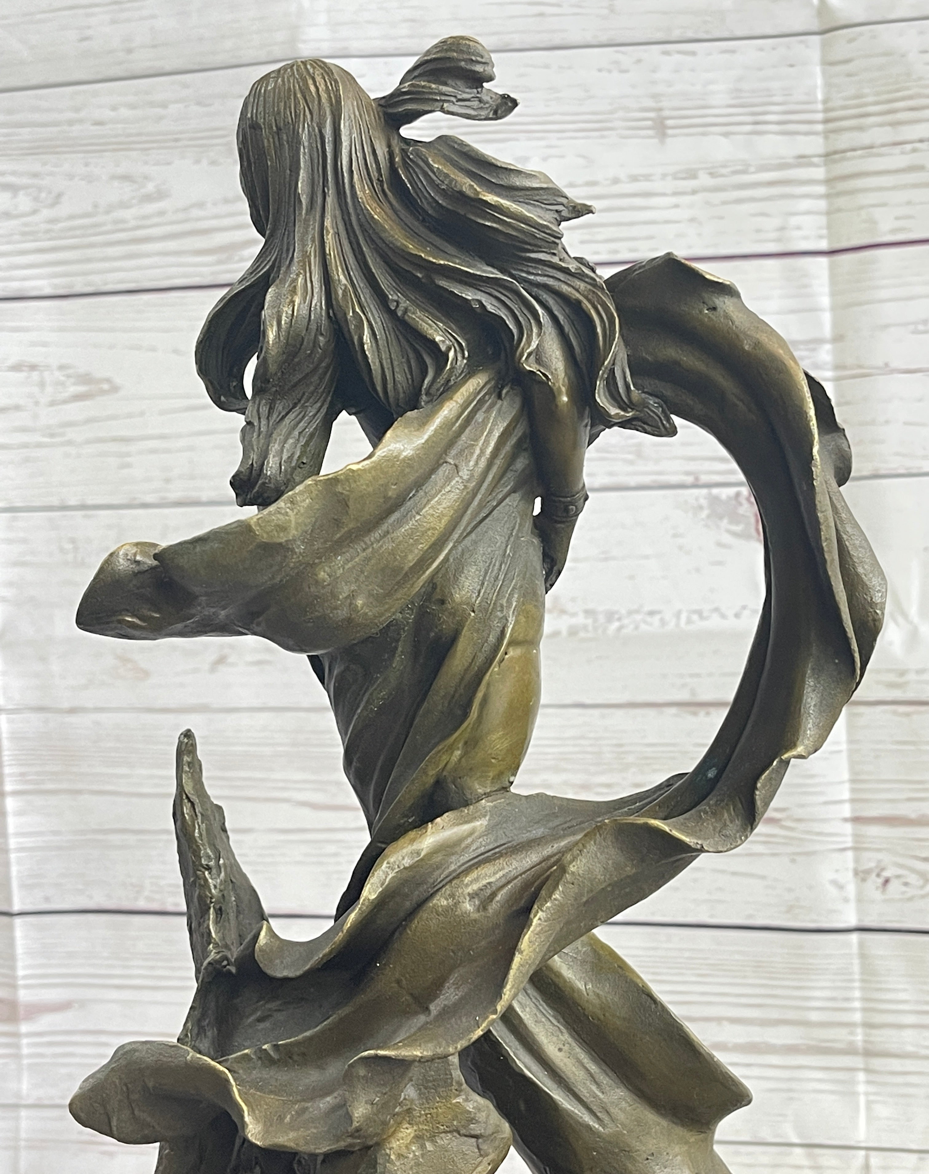 Semi Nude Sexy Fantasy Girl Female Figure Bronze Sculpture Statue on Marble Base