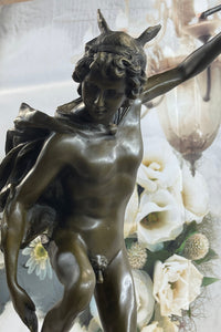 Flying Mercury Hermes w/ Caduceus Bronze Statue Sculpture Giambologna 20" x 11"