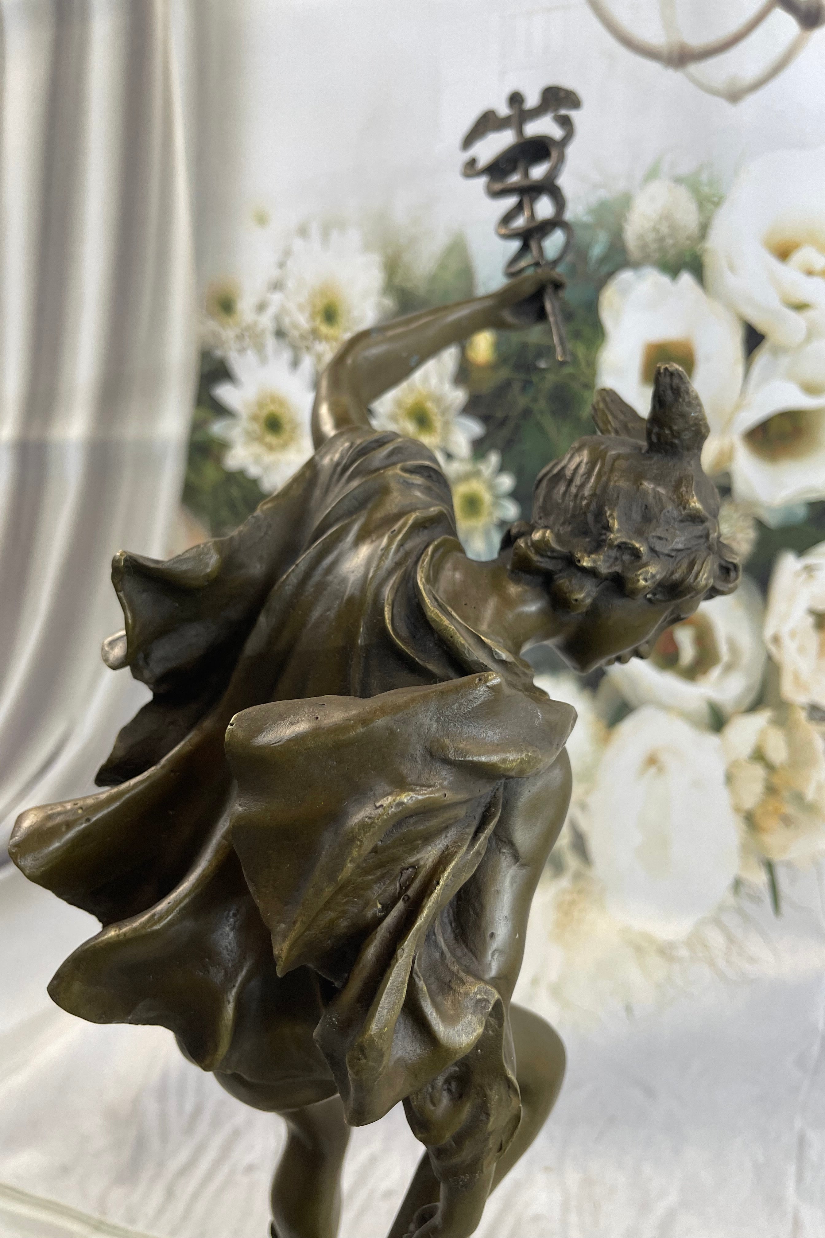 Flying Mercury Hermes w/ Caduceus Bronze Statue Sculpture Giambologna 20" x 11"