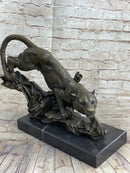 Tiger Bronze Sculpture on Marble Base Signed