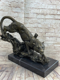 Tiger Bronze Sculpture on Marble Base Signed