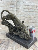 Tiger Bronze Sculpture on Marble Base Signed