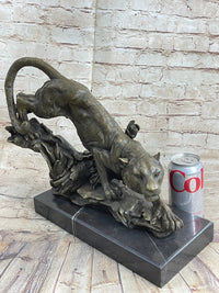 Tiger Bronze Sculpture on Marble Base Signed