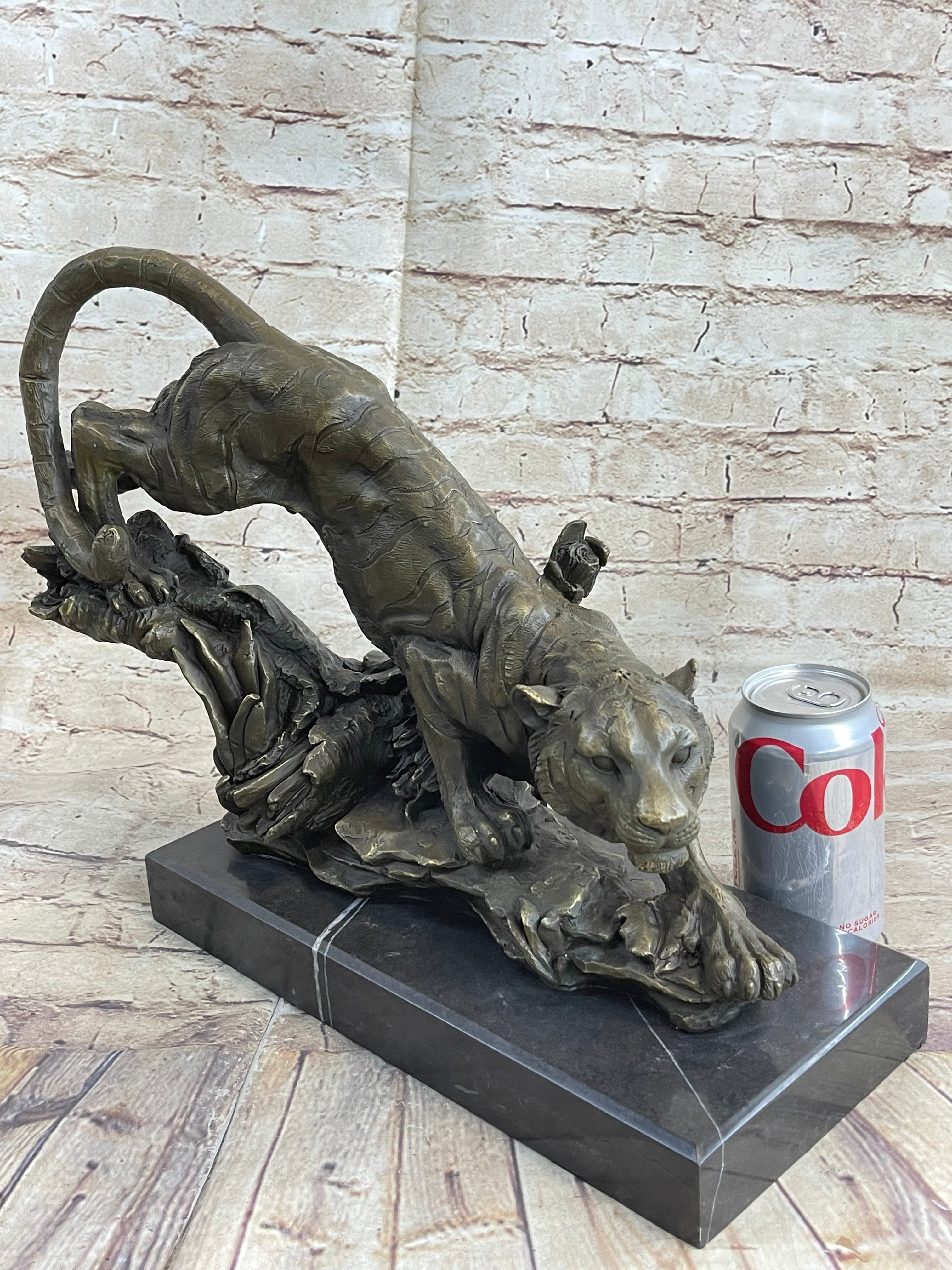 Tiger Bronze Sculpture on Marble Base Signed