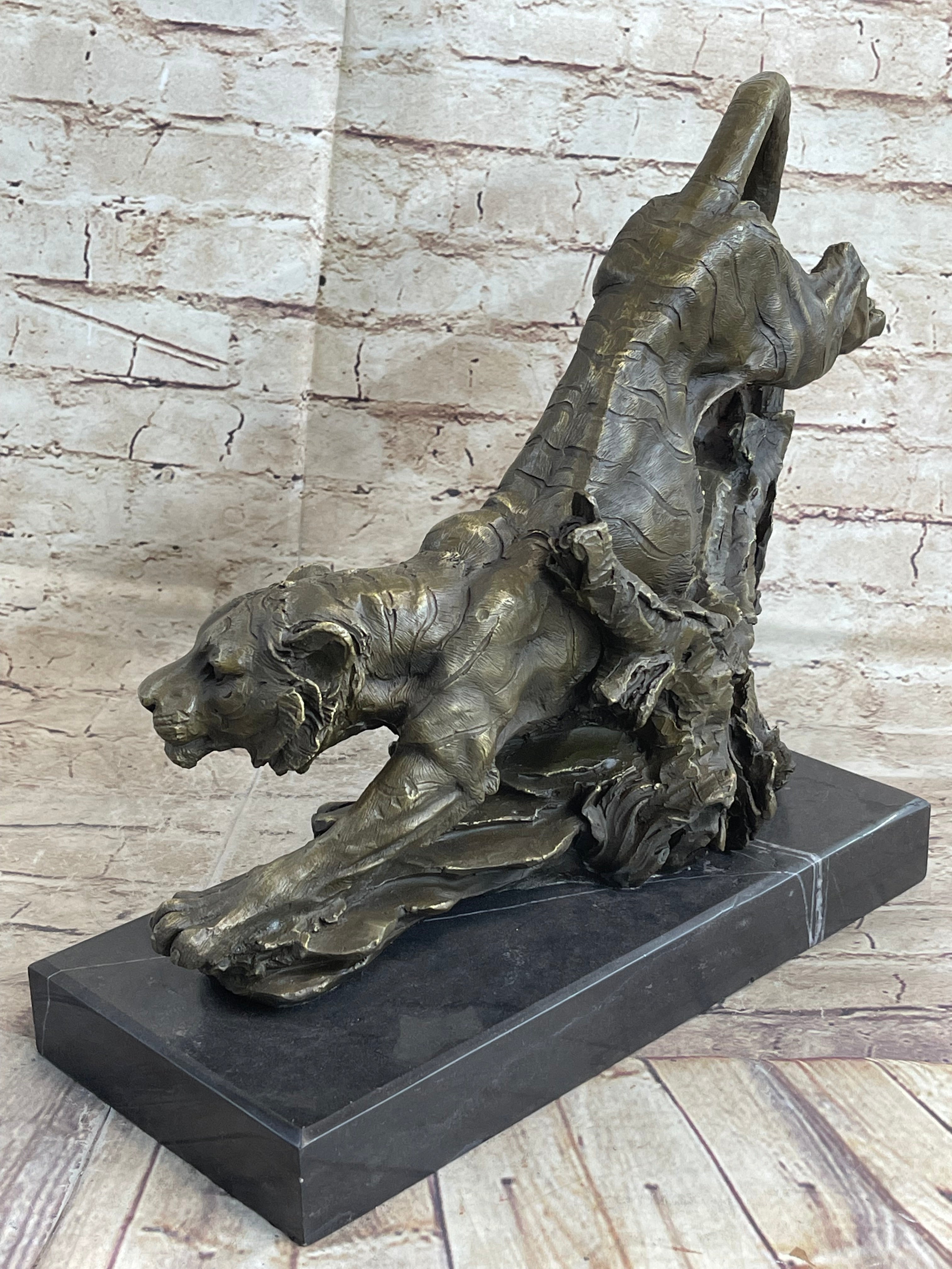 Tiger Bronze Sculpture on Marble Base Signed