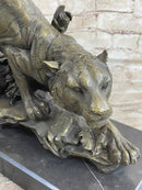 Tiger Bronze Sculpture on Marble Base Signed