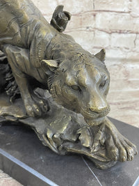 Tiger Bronze Sculpture on Marble Base Signed