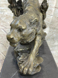 Tiger Bronze Sculpture on Marble Base Signed
