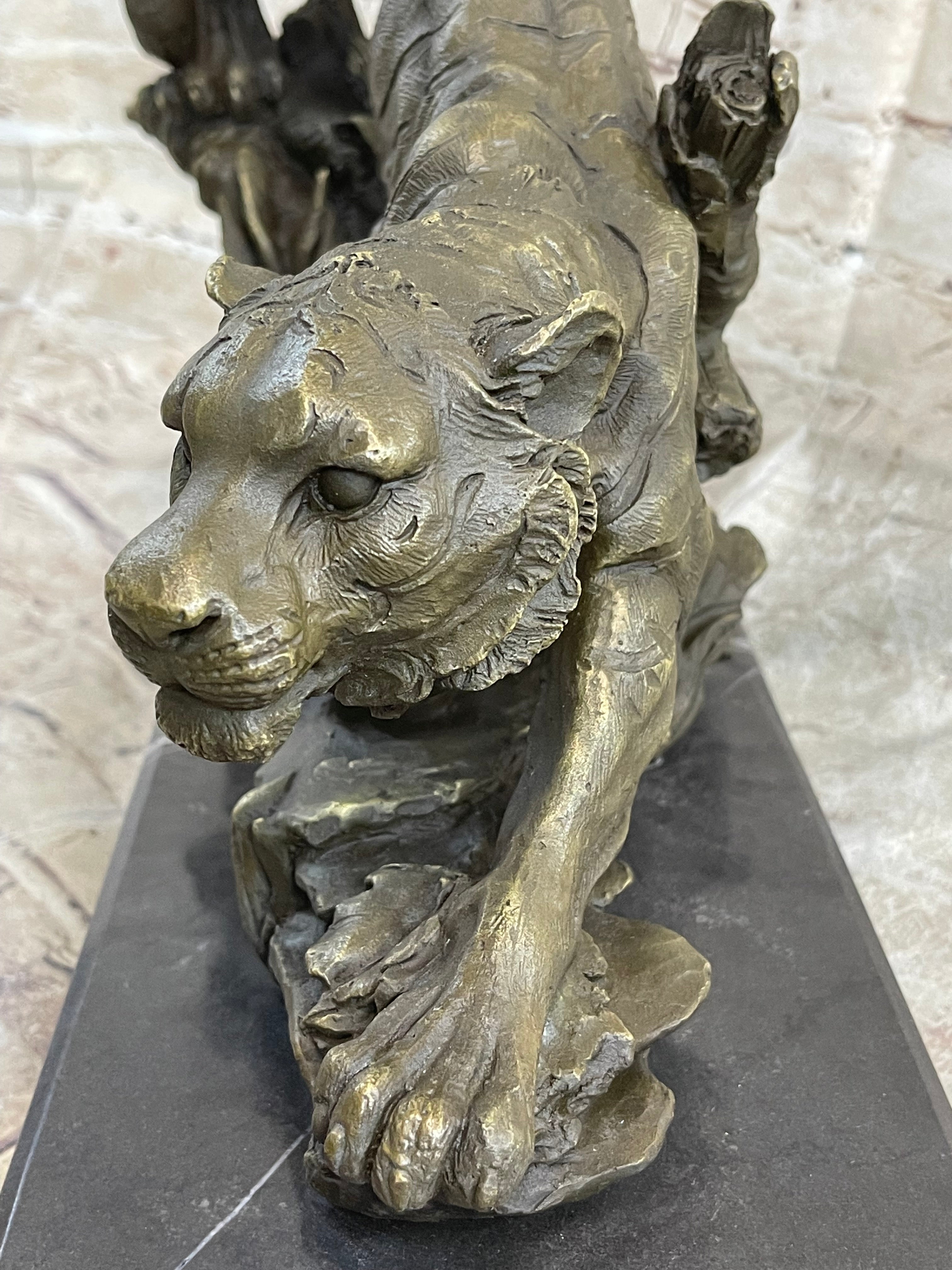 Tiger Bronze Sculpture on Marble Base Signed