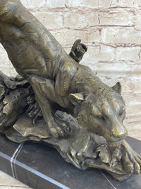 Tiger Bronze Sculpture on Marble Base Signed