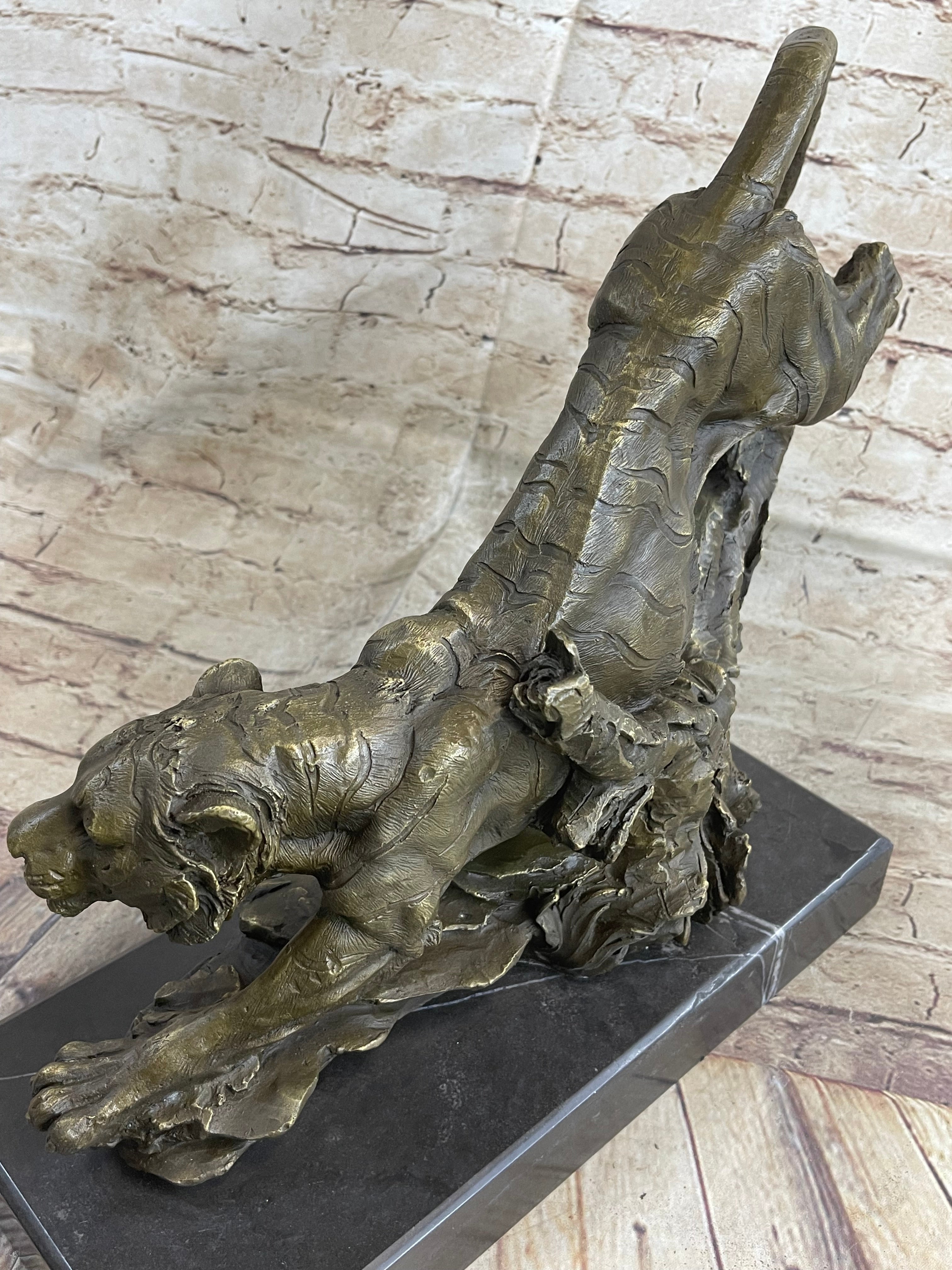 Tiger Bronze Sculpture on Marble Base Signed