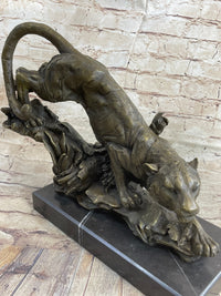 Tiger Bronze Sculpture on Marble Base Signed
