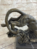 Tiger Bronze Sculpture on Marble Base Signed