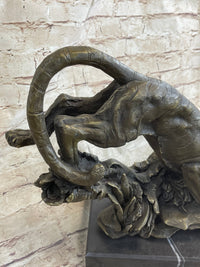 Tiger Bronze Sculpture on Marble Base Signed