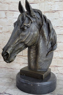 Signed Barye Bronze Bust Horse Head Sculpture Marble Base
