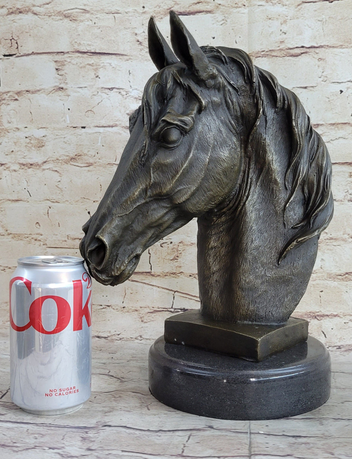Signed Barye Bronze Bust Horse Head Sculpture Marble Base