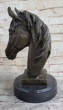 Signed Barye Bronze Bust Horse Head Sculpture Marble Base